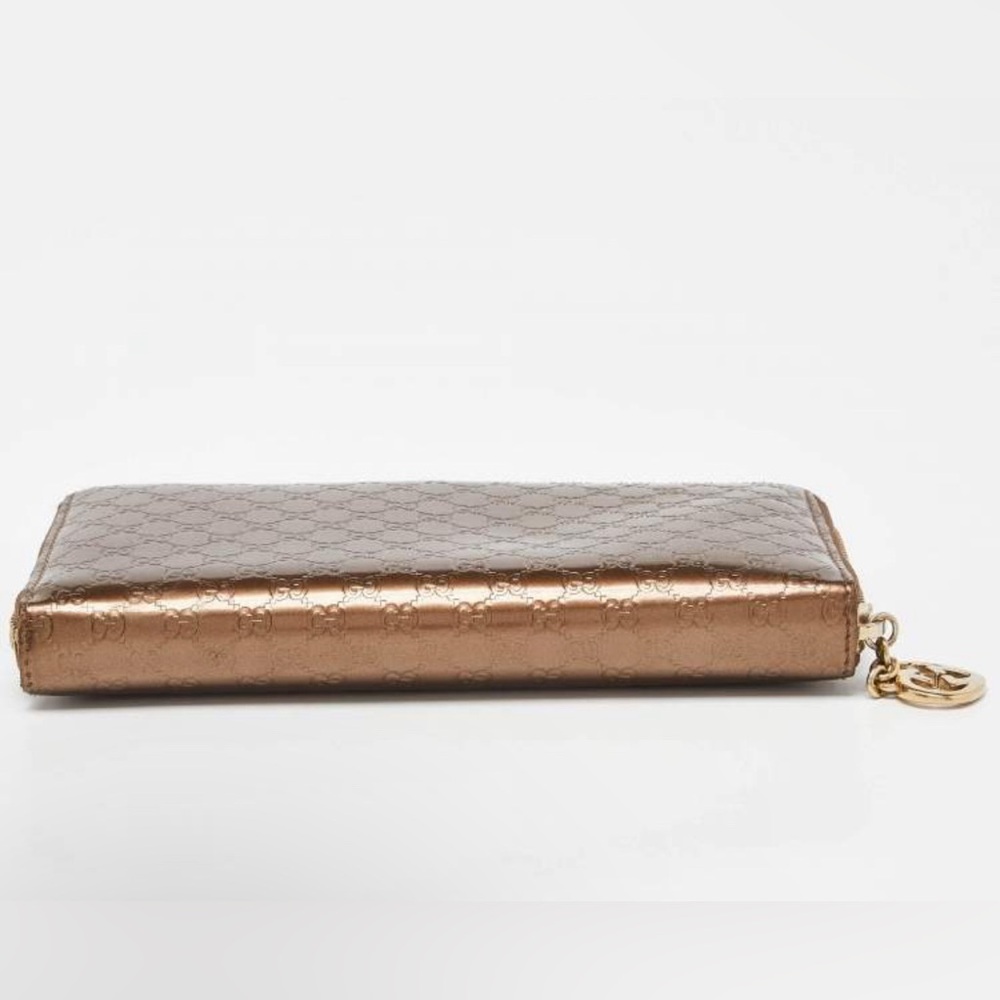 GUCCI Bronze Guccissima Patent Leather Zip Around Wallet - Picture 5 of 10